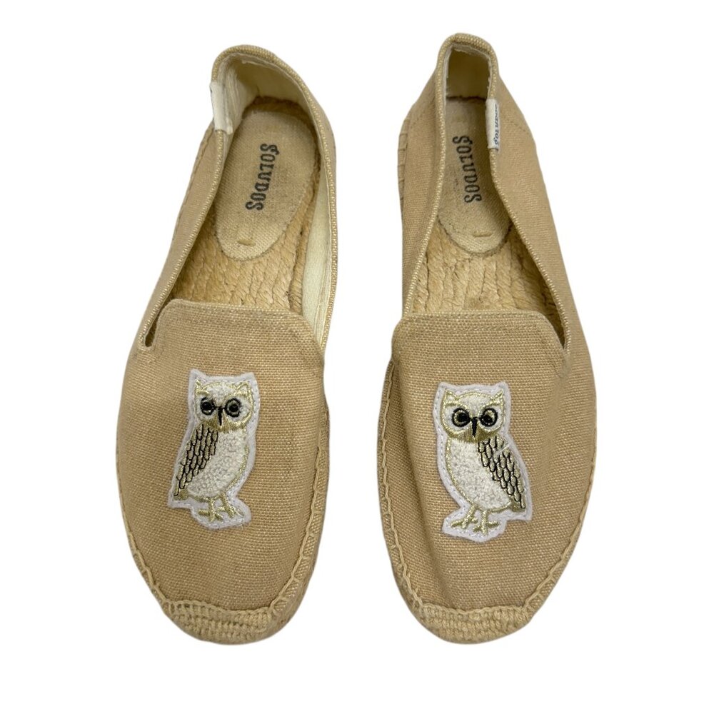 Soludos Tan Canvas Owl Espadrille Flats